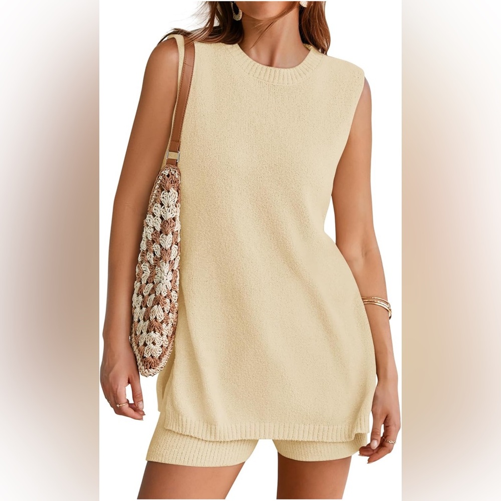 ZESICA Women's Summer Two Piece Sweater Knit Tunic and Shorts Outfits